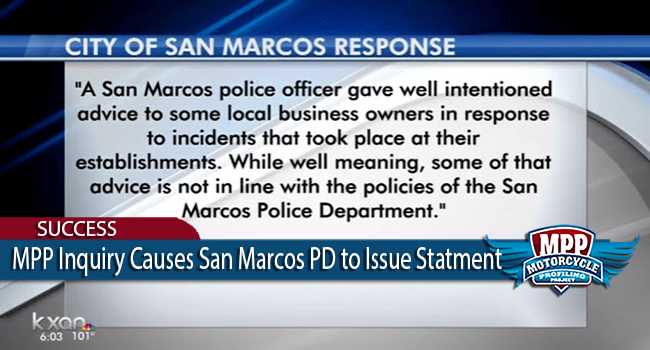 Pressure Causes San Marcos Police to Condemn Motorcycle Profiling